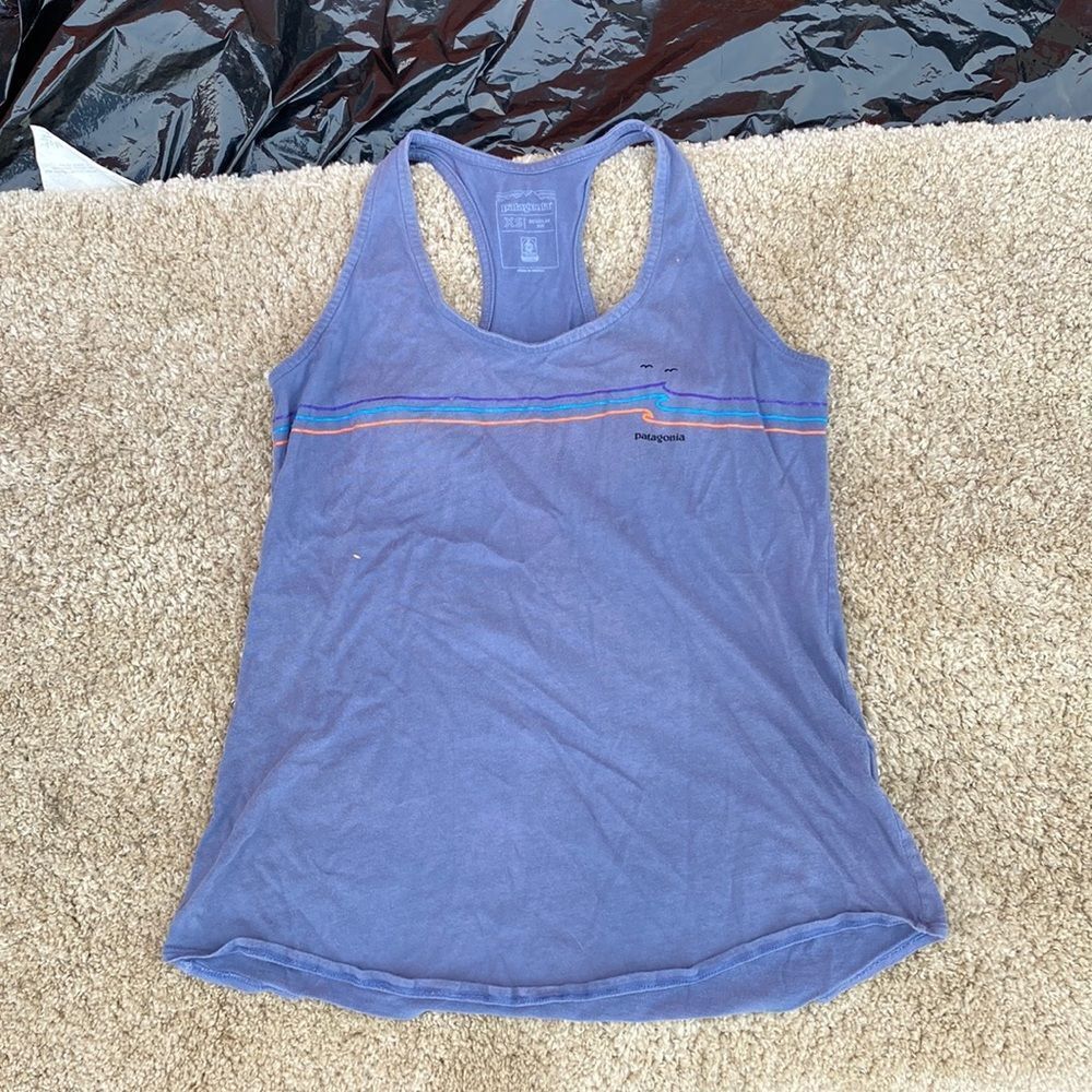 Patagonia Blue Racerback Tank Top Striped Logo Lightweight Athletic SIZE XS